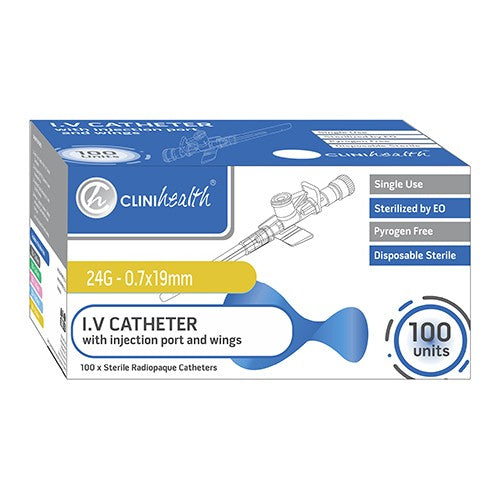Iv Catheter 24G With Port & Wings 100
