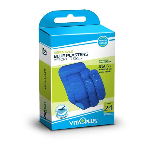 Blue Plasters Adhesive Assorted Vitaplus 24