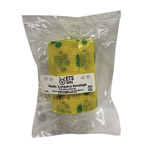 Vets Own Cohesive Band 7.5cmx4.5m Yellow Paw 1