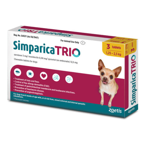 Simparica Trio 1.25kg -2.5kg 3 Gold Tablets