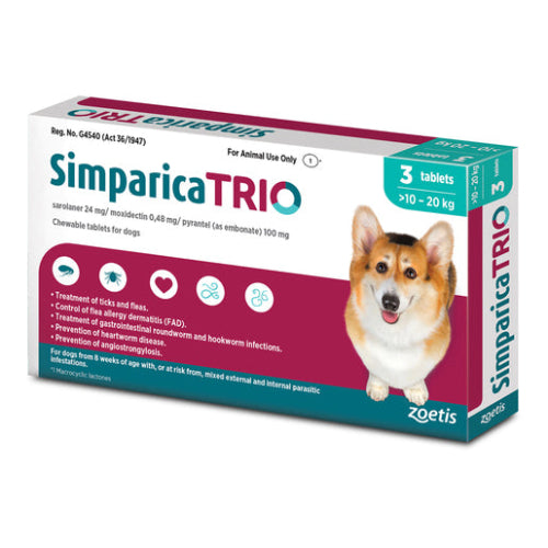 Simparica Trio 10kg-20kg 3 Blue Tablets
