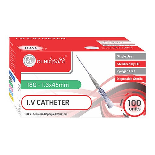 Iv Catheter 18G Without Port & Wings 100 Cura Pharm