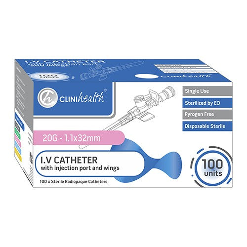 Iv Catheter 20G With Port & Wings 100