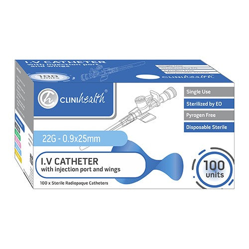Iv Catheter 22G With Port & Wings 100