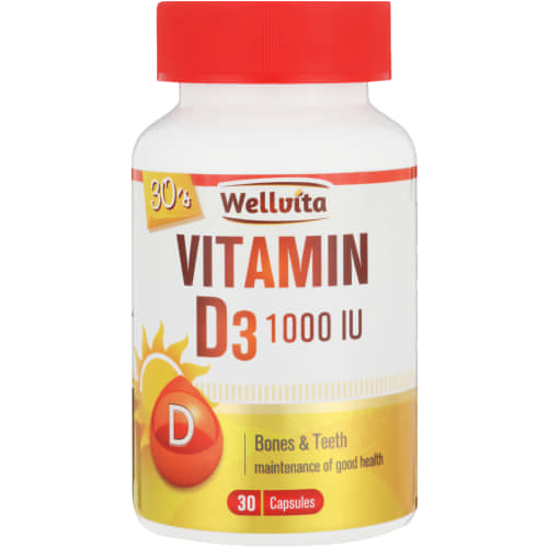 Vitamin D3 1000Iu 30 Capsules Wellvita Cura Pharm
