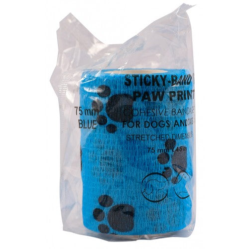 Sticky Band Vt Paw Print Blue 75mm