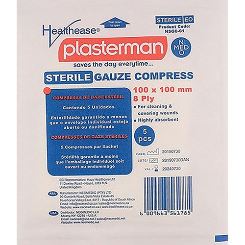 Gauze 100X100X8Ply Sterile Healthease 20X5