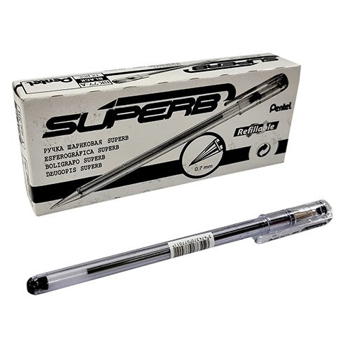 Pentel Ballpen Superb 0.7mm Fine Black 12