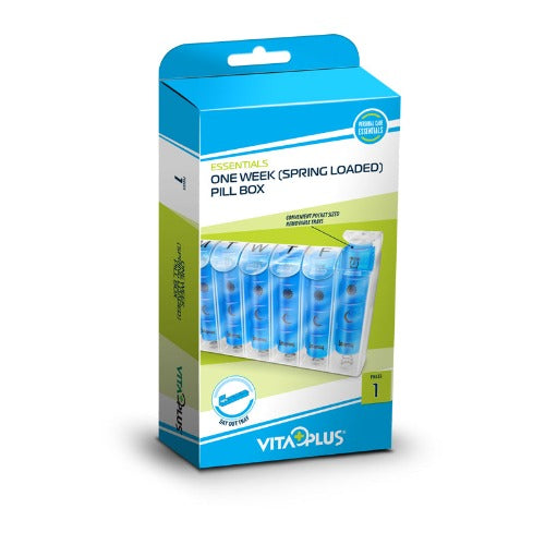 Pill Box One Week Spring Loaded Vitaplus – Cura Pharm