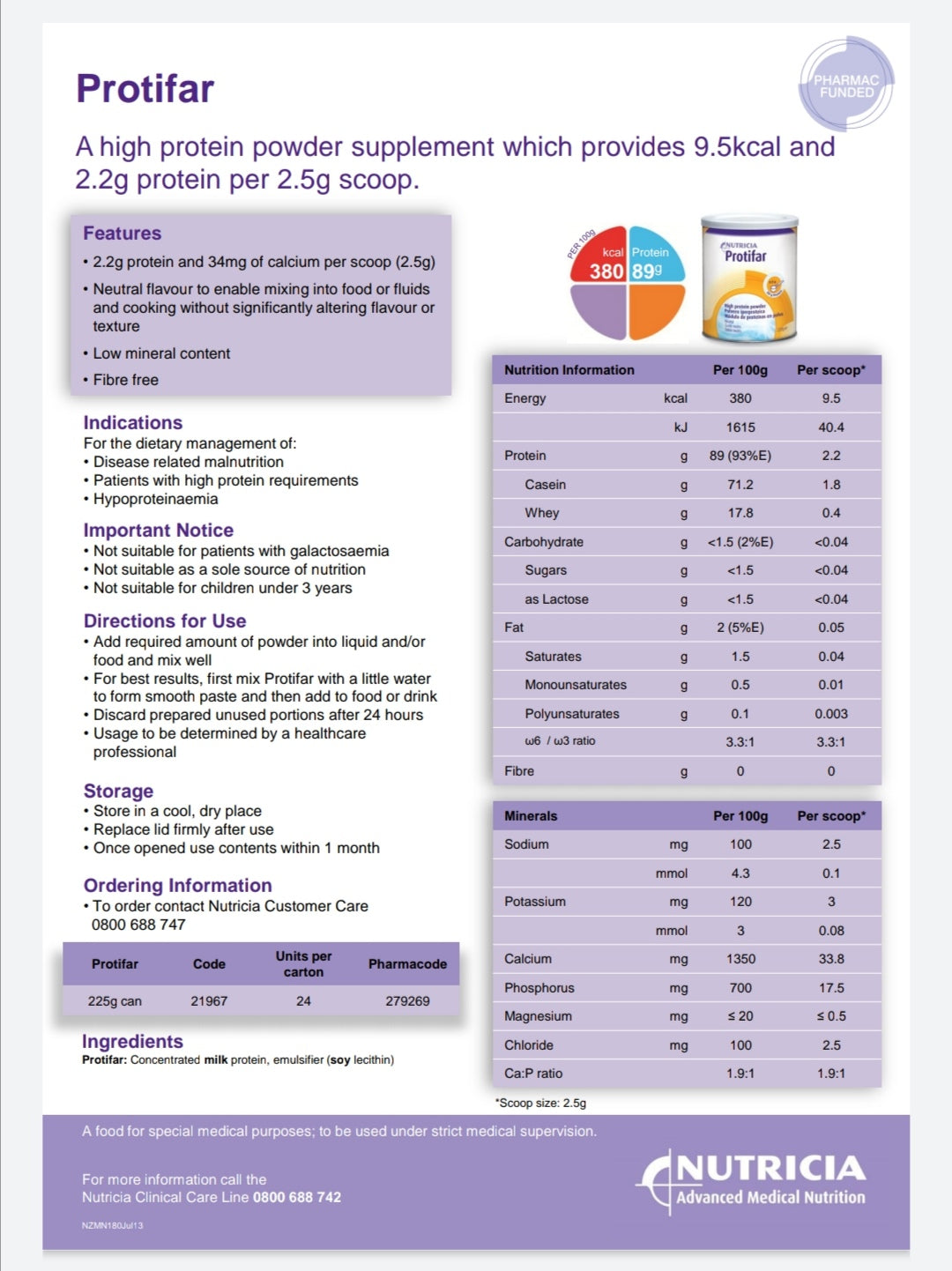 Protifar High Protein Powder 225g