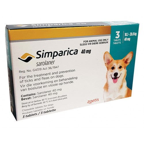 Simparica Tablets 40mg 10kg-20kg Turquo 3