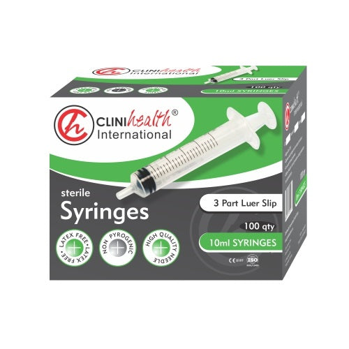 Syringes 10ml 3 Part Luer Slip Clinihealth 100