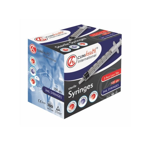 Syringes 3ml 3 Part Luer Slip Clinihealth 100