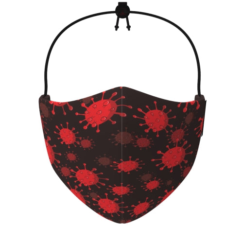 Black Mask with Red Corona Print Reusable with Adjustable toggle