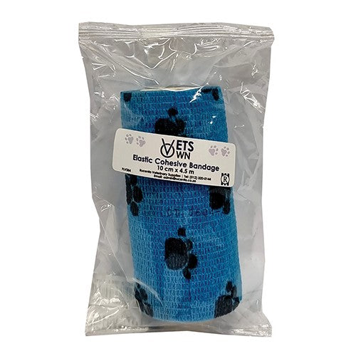 Vets Own Cohesive Band 10cmx4.5m Blue Paw 1