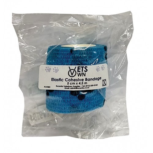 Vets Own Cohesive Band 5cmx4.5m Blue Paw 1 Cura Pharm