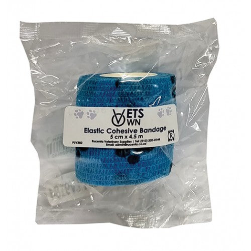 Vets Own Cohesive Band 5cmx4.5m Blue Paw 1