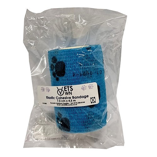 Vets Own Cohesive Band 7.5cmx4.5m Blue Paw 1