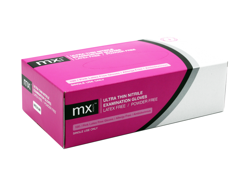 MX Nitrile Pink Exam Gloves Extra Small